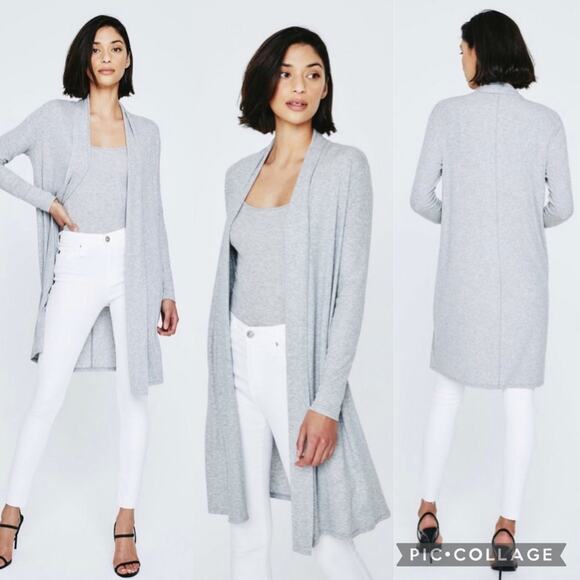 Adriano Goldschmied Rib Knit Longline Cardigan Elevated Neutral Size Small Gray - Picture 2 of 16